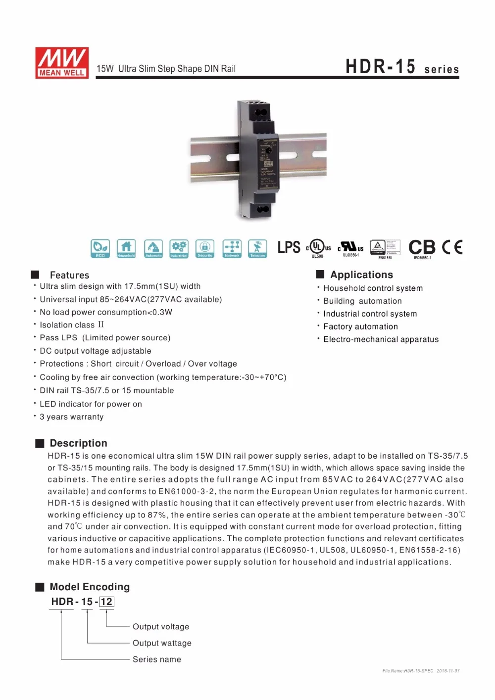 HDR-15w 5 в 12 В 15 в 24 в 48 в 15 Вт meanwell источник питания 15 Вт Ультра тонкая ступенчатая форма din-рейка импульсный источник питания HDR-15