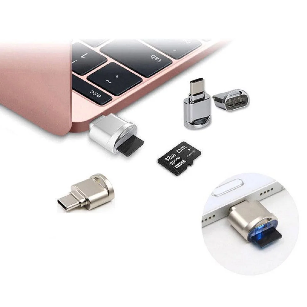 Мини USB 3 1 Type C Micro SD TF кардридер из алюминиевого сплава OTG адаптер