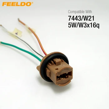 

FEELDO 10Pcs Car 7443/T20/W21/5W/W3x16q LED Bulbs Brake Signal Lights Socket Harness Plugs Connector