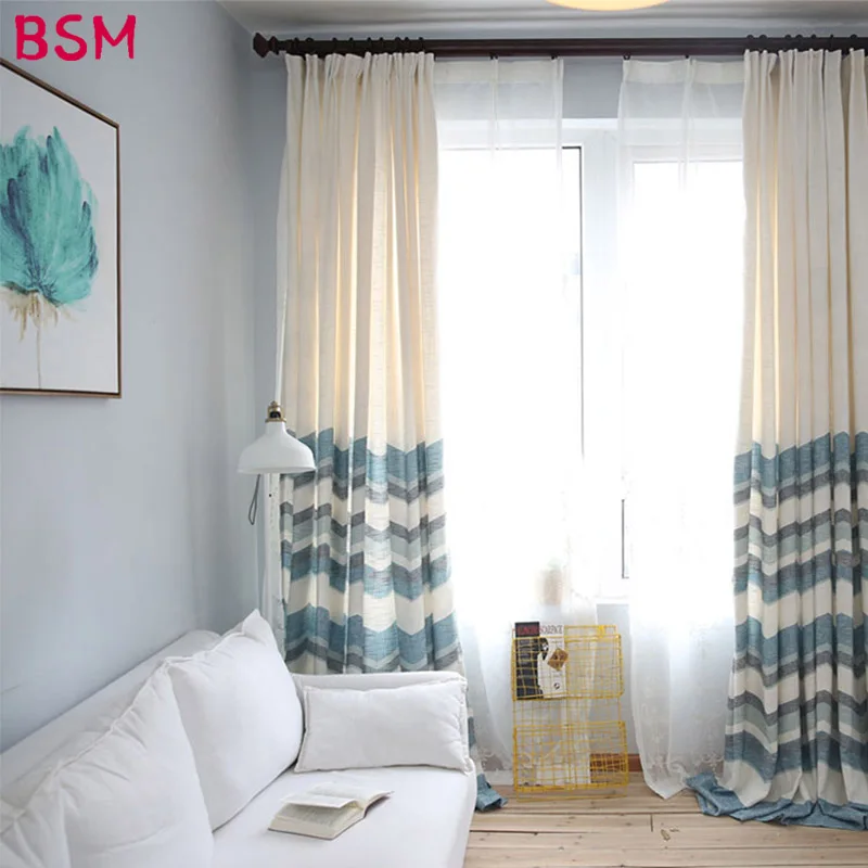 

Modern Simple Light Shade Stripe Cotton Shading Curtain White Window Curtains Voile Ruffle Country Balcony Custom Made AWB0084