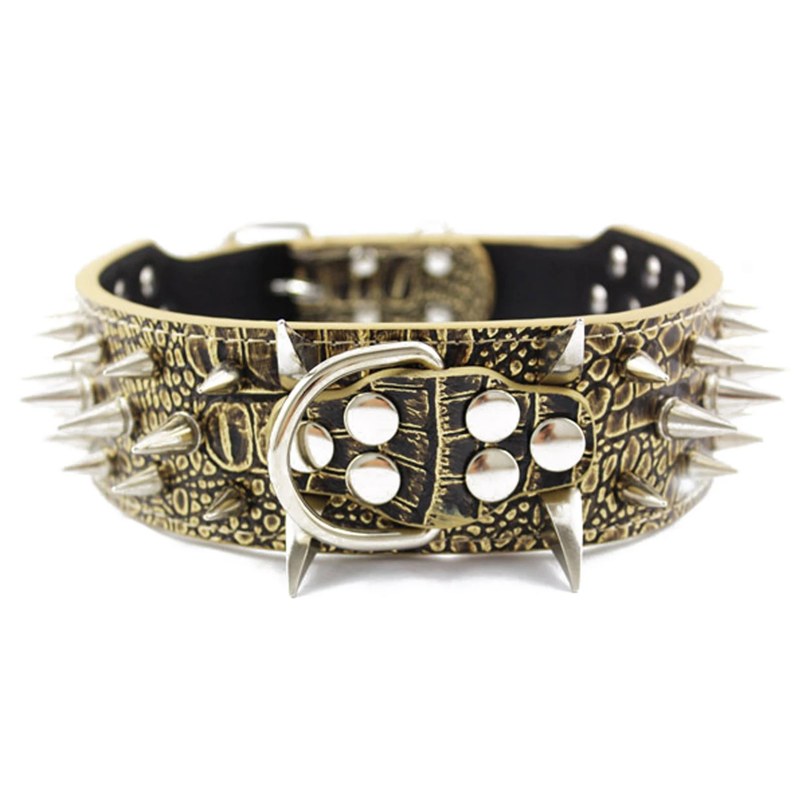 SZS Hot Leather Spiked Studded Dog Collar 2" Wide, 25 Spikes 44 Studs