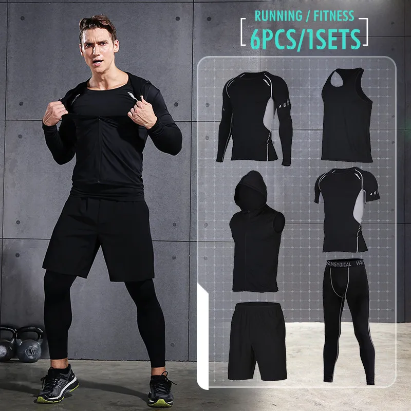 Vansydical мужские спортивные костюмы для бега быстросохнущие баскетбольные Джерси для тенниса футбольные тренировочные костюмы Джерси спортивные костюмы наборы одежды 6 шт 1