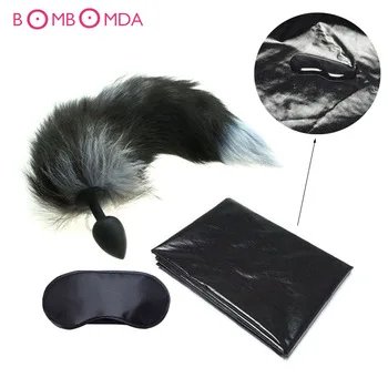 Waterproof Sexy PVC Bed Sheet Bondage Sex Bedding Adult Game BDSM Sex Toys for Couples + Fox Tail Anal Plug Sex Toys + Sex Mask