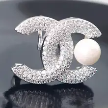 

Panda100 brooch jewelry for women Double C-inlaid zircon pearl breast flower