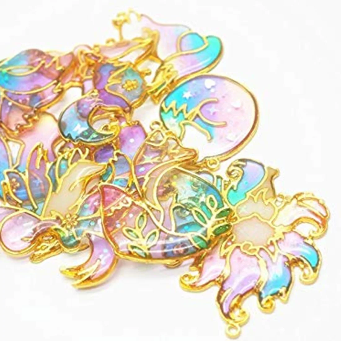 

10pcs/lot UV Resin Zinc Alloy Charms Hollow Fox Cat Animal Bezel Metal Frame Pendant Charms Bezel Setting Cabochon Setting