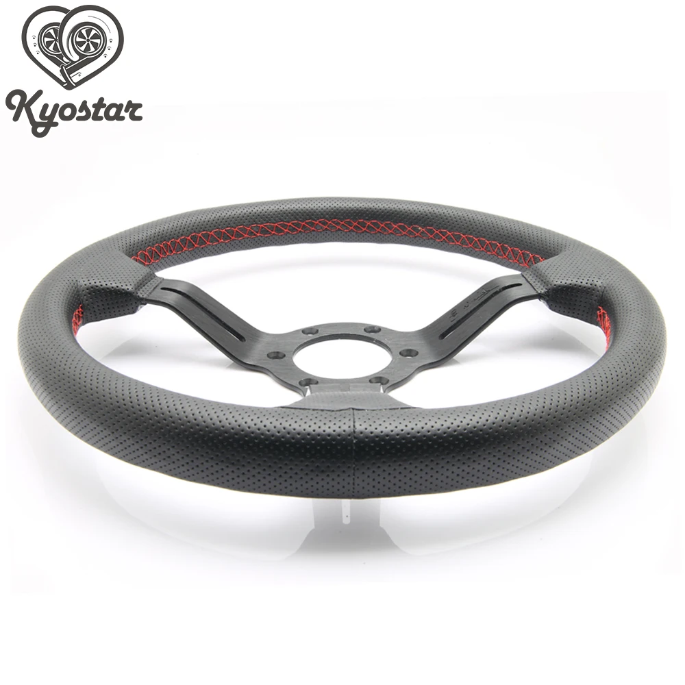 

13 Inch 330mm ND Leather Steering Wheel Deep Corn Black Titanium Aluminum Spoke Steering Wheels with Horn