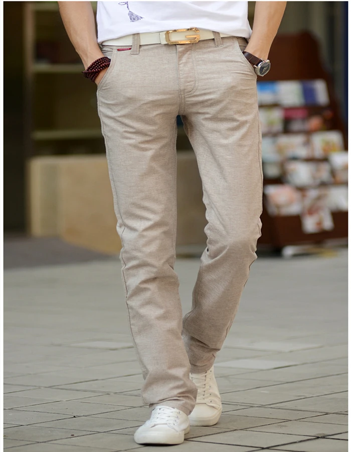 Новые мужские брюки для отдыха льняные летние тонкие корейские тонкие прямые цилиндрические модные брюки Мужская брендовая одежда размера плюс
