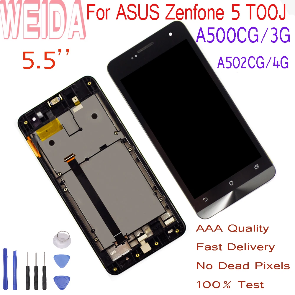 

WEIDA 5.0" For ASUS Zenfone 5 T00J A500KL A500CG/3G A501CG A502CG A502CG/4G LCD Diaplay Touch Screen Assembly Frame With Tools