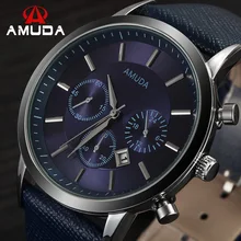 2016 mens relojes amuda marca de lujo casual correa de cuero hombre reloj de pulsera deportivo de cuarzo reloj militar relogio masculino