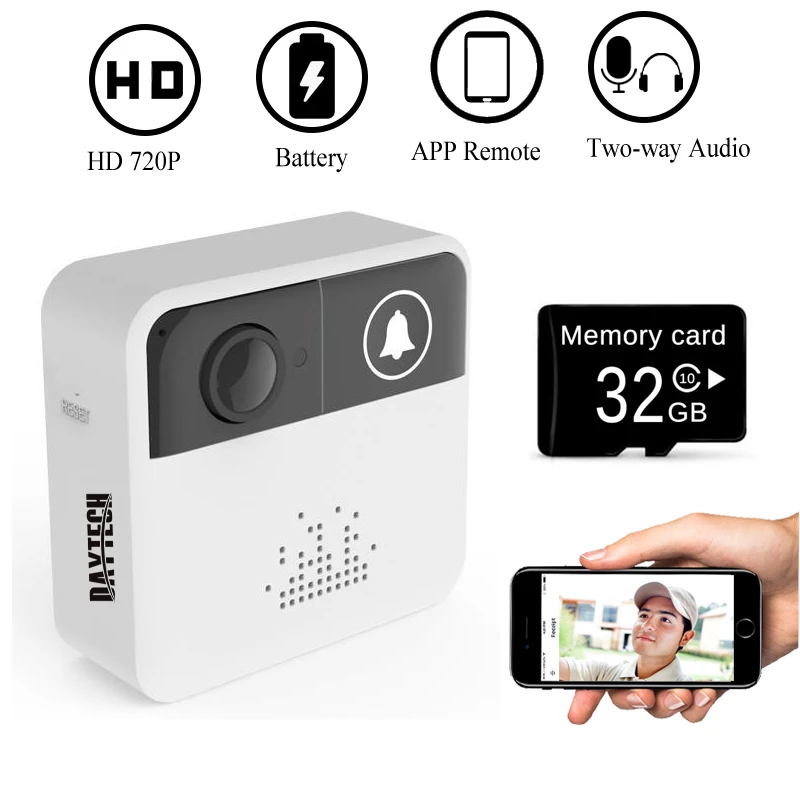 

DAYTECH Wireless WiFi Video Doorbell Camera Door Bell Ring Alarm Chime Door Phone Intercom/Audio Free APP Control iOS Android
