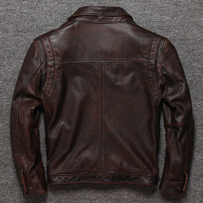 YR!Free shipping.Wholesales.Brand vintage casual style leather jacket man.brown genuine cow leather coat.slim biker jackets genuine leather genuine fur coats & jackets