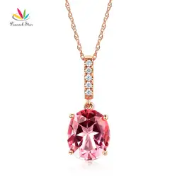 Павлин звезда 14 К Rose Gold 4.1 ct Овальный розовый топаз кулон Цепочки и ожерелья 0.1 CT Diamond