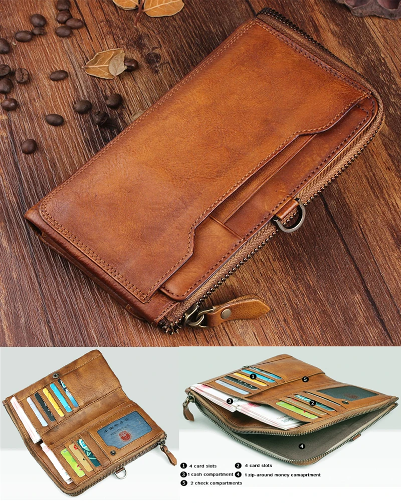 genuine leather wallet mens with coin pocket vintage card zipper long wallet genuine leather wallet mens with coin pocket vintage card zipper long wallet