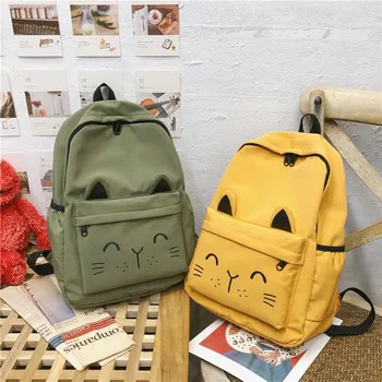 

2019 Cute Cat Ears Ladies Backpacks for Teenage Girls School Bags Waterproof Nylon Casual Travel Backpack Laptop mochila mujer