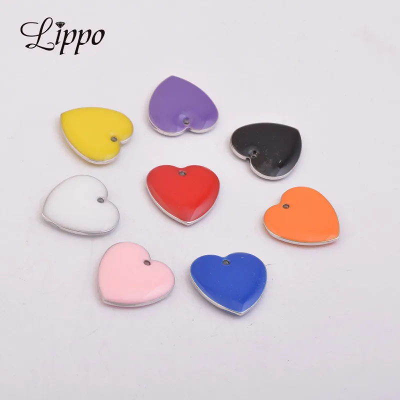 

30pcs 10*16mm Enamelled Sequins Hearts Charms Copper Two-sided shuttles Silver Color Heart Pendant Nickel free and Lead Free