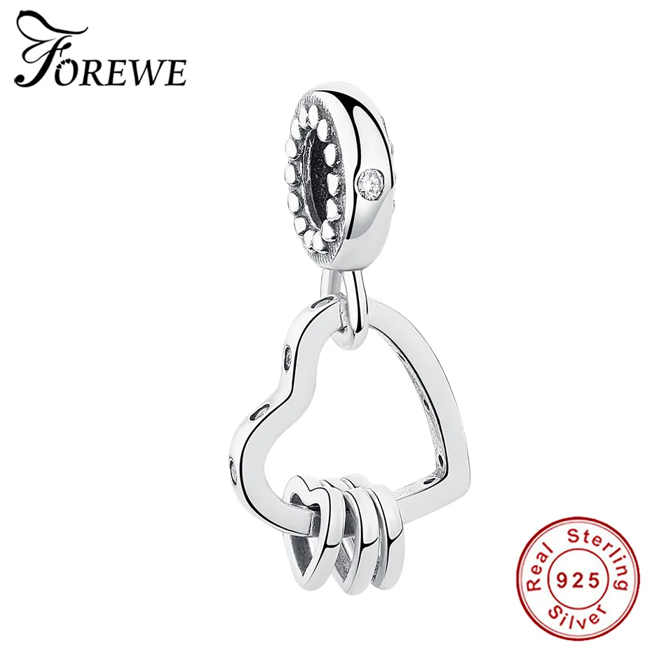 

Authentic 925 Sterling Silver Bead Charm Crystal CZ Love Heart Pendant Charm Fit Pandora Bracelet & Bangle Women DIY Jewelry