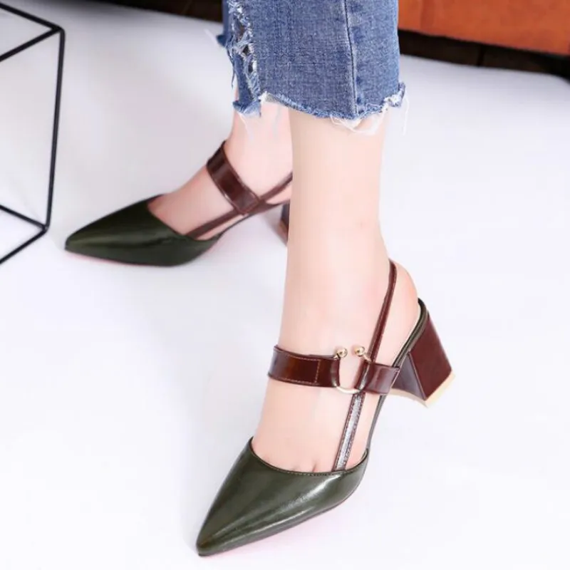 

Dwayne Spring New Hollow Coarse Sandals High-heeled Shallow Mouth Pointed Toe Pumps Work Shoes Women Female Sexy High Heels
