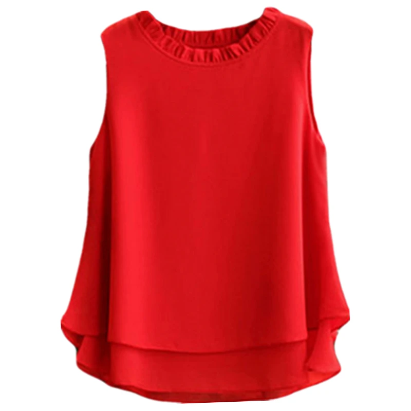 New Womens Tops Fashion 2017 Women Summer 12 Colors Chiffon Blouse Plus Size S 5XL Sleeveless