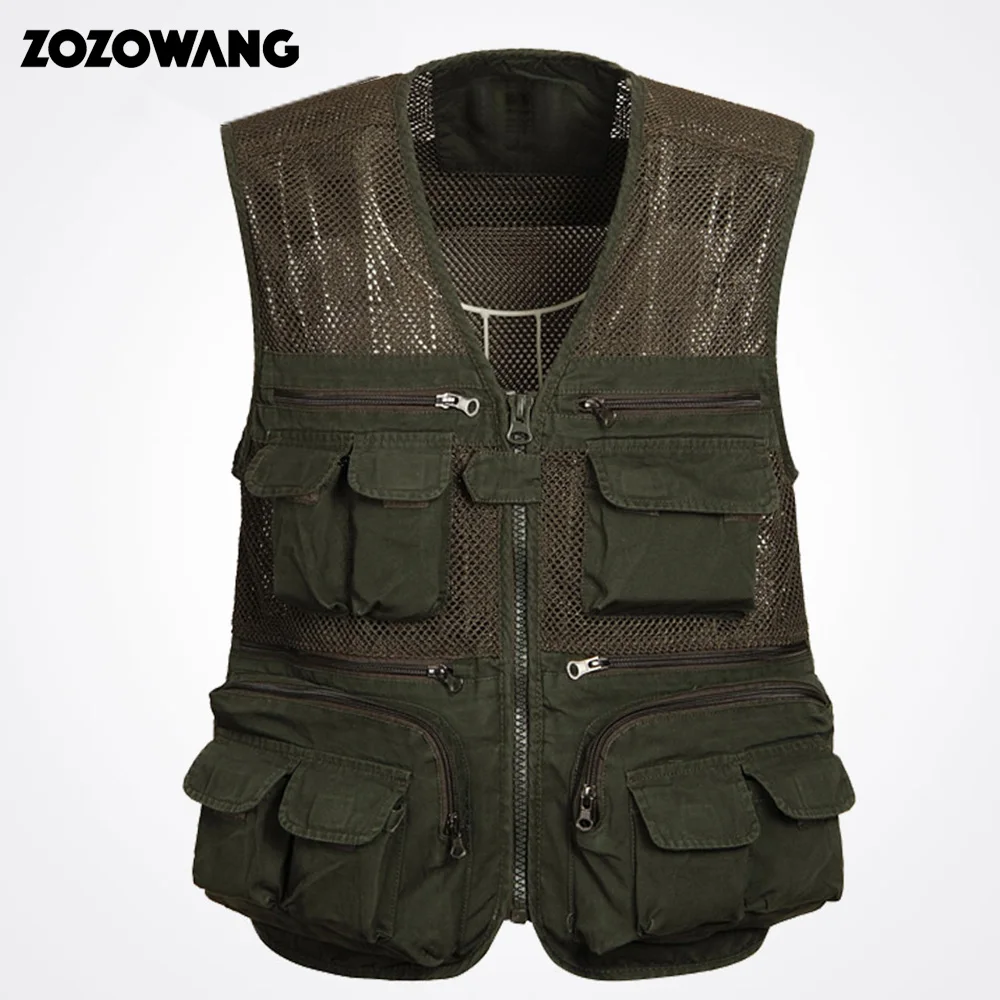 

2017 Zozowang new mesh plus size loose casual short fashion spring summer autumn waist coat men zipper V-neck vest men 3XL