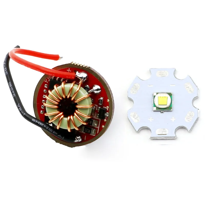 

20mm 10W XM-L T6 LED Emitter chip diode + 22mm 5.6V-9V 2A 5 Modes Driver Board for XM-L L2 T6 U2 LED Flashlight