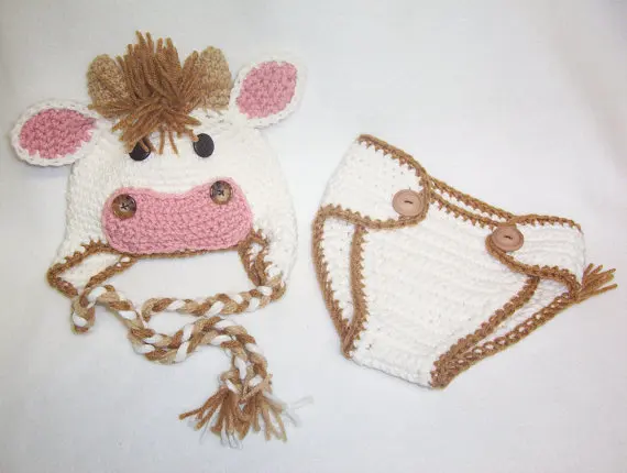 10 компл. ручной работы для крючком коровы шляпа с крышка пеленки/Шорты для наряд для фото новорожденных nb-3m хлопок