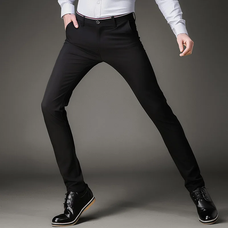QMGOOD High Quality Skinny Casual Pants Men Stretch Business Office