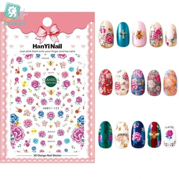 

HanYiNail 104-134 2018 New Spring Lucky Cat Fantacy Flowers Nails Art Sticker Harajuku Nail Wrap Sticker Tips Manicura stickers