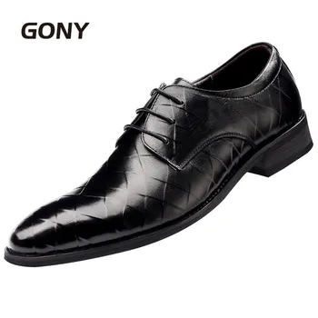 

New Genuine Leather Increased Men's Height Shoes With Invisible Elevator Insole Formal Dress Shoe For Wedding Party Footwear
