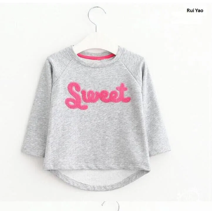 

Y60808632 2018 Autumn Baby Girl Clothes For Girls Tops Gray Full Sleeve Letters Fashion Girl Tees Casual Girls T shirt Kids