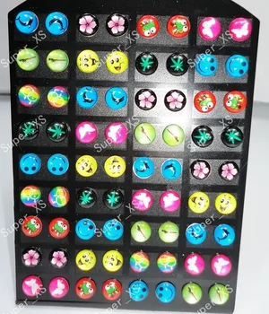 

72Pcs Fashion Face Plant Mixed Pattern Resin Stainless Steel Stud Earring For Women Jewelry Bulk Lots LR126 Free Shipping