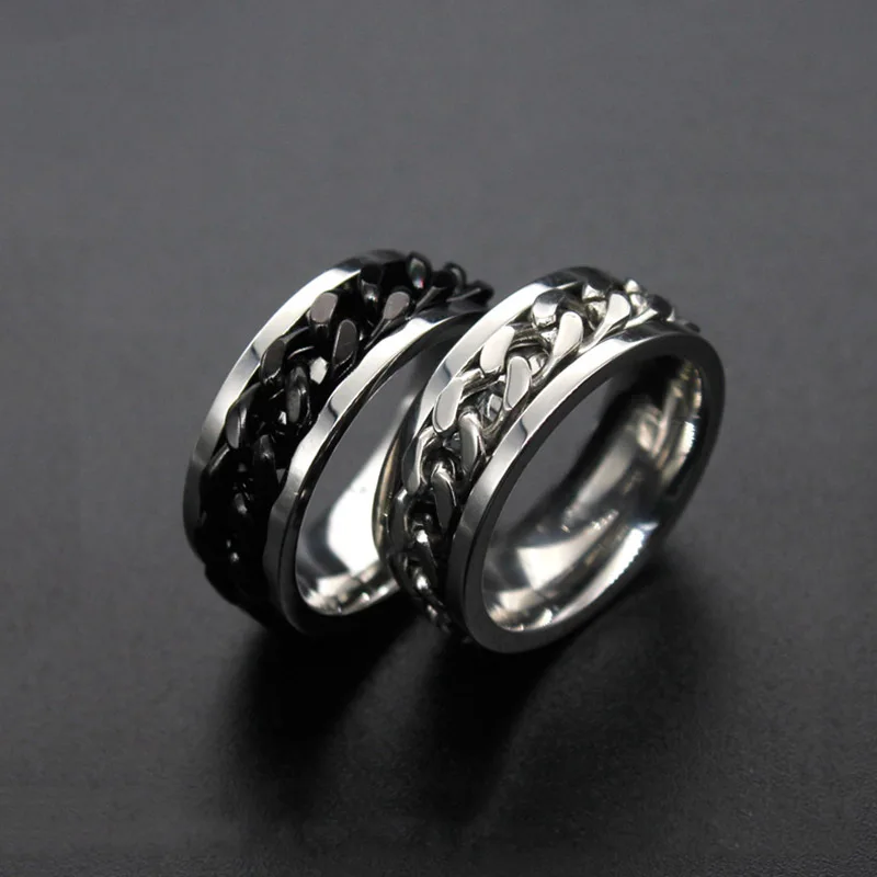 

2018 gold silver Black rings Stainless Steel Chain Rings for Men Anel Maxi Titanyum Ring Spinner Men Jewelry size 6 7 8 9 10