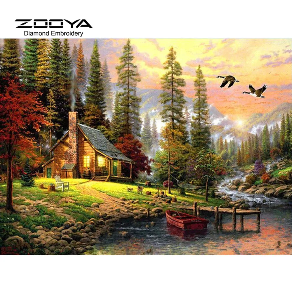 

3D DIY Diamond Painting Cross Stitch Forest Landscape Crystal Needlework Diamond Embroidery Scenic Full Diamond Decorative BJ559