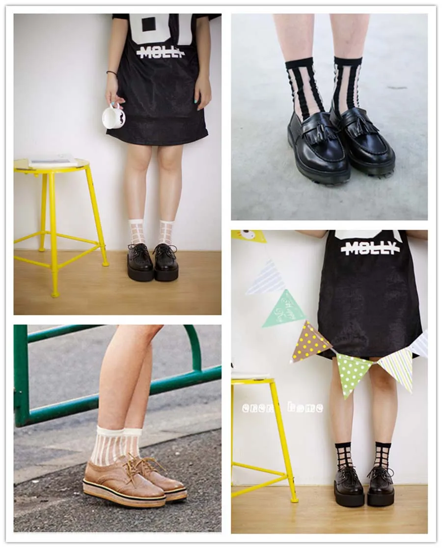 Разные стильные кружевные прозрачные женские носки с кристаллами, удобные прозрачные Шелковые Летние Стильные носки до щиколотки, ультратонкие забавные носки Harajuku Calcetines