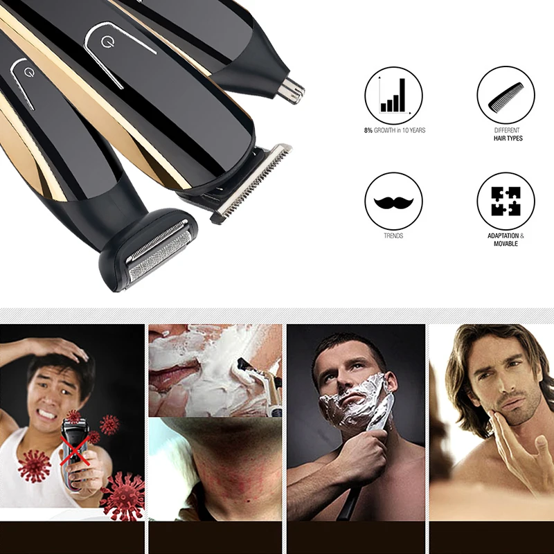 Многофункциональная Мужская перезаряжаемая бритва 3 в 1, электрическая бритва для бритья бороды, боковая Подрезка, зарядка через usb, моющаяся мини-бритва