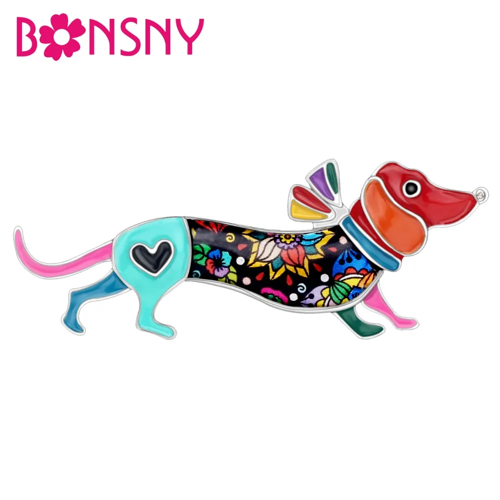 Bonsny сплав эмалевые, на воротник такса броши в форме собаки мультфильм животных Ювелирные изделия для женщин шпильки для девочек шарф Одежда украшения подарок Вечерние