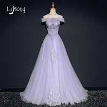 Lavanda Lila Fuera Del Hombro Una Línea de Piso-Longitud Vestidos de Noche Largo vestido de noiva Apliques Mujeres vestido de Noche Vestido Formal