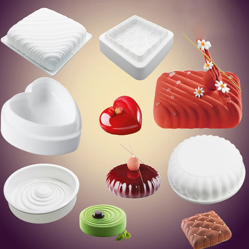 

2019 New DIY Art Mousse Make Dessert Pan 3D Silicone Molds Heart Round Cakes Chocolate Brownie Cake Decorating Mold Baking Tools