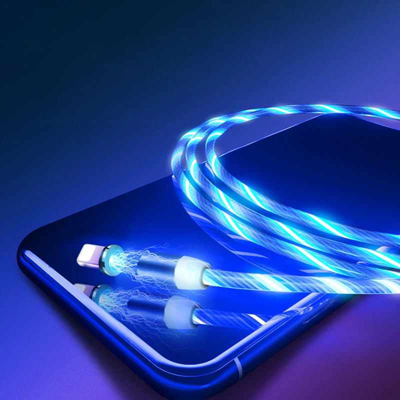 

Magnetic USB Cable 1M LED Glow Flowing Micro USB Type C Mobile Phone Cables For Xiaomi mi9 Samsung Bright Charge Cord For iPhone