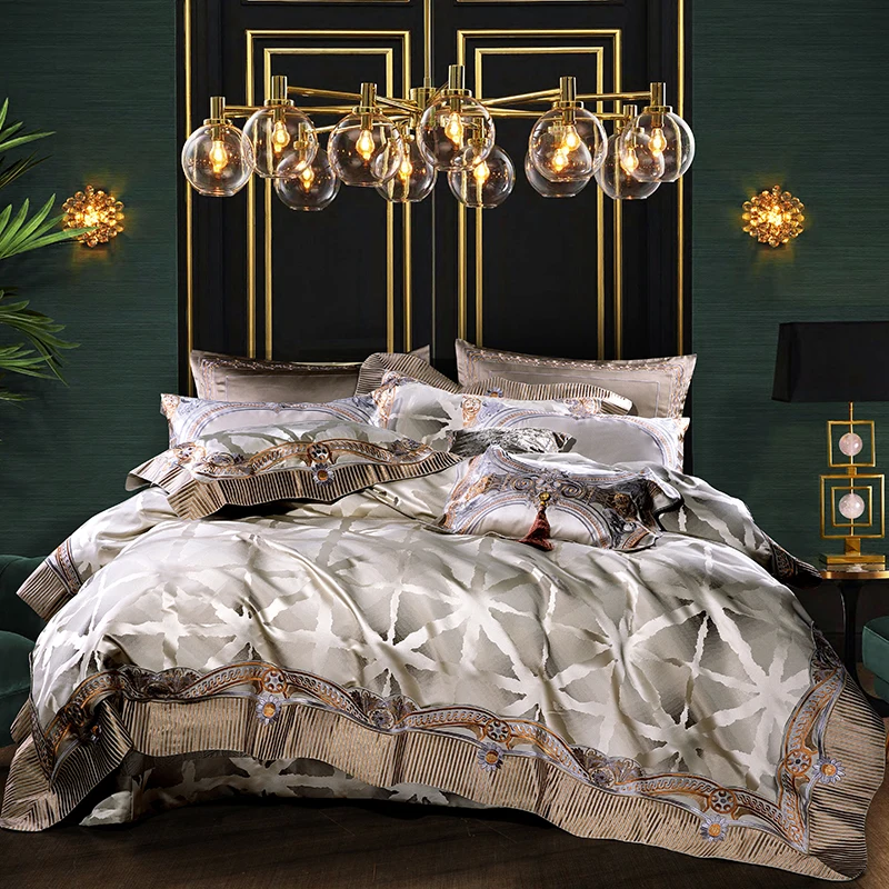 Waliicorners 4/6/9pcs Luxury 100S Cotton Bedding Set Duvet Cover Sheet Pillowcase King Queen Size White Linen 39 _H8A5980