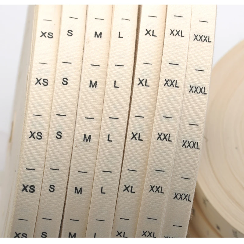 

Wholesale free shipping 250pcs XS-XXXL natural offwhite/white COTTON size label clothing print tags silk screen garment tags C-1