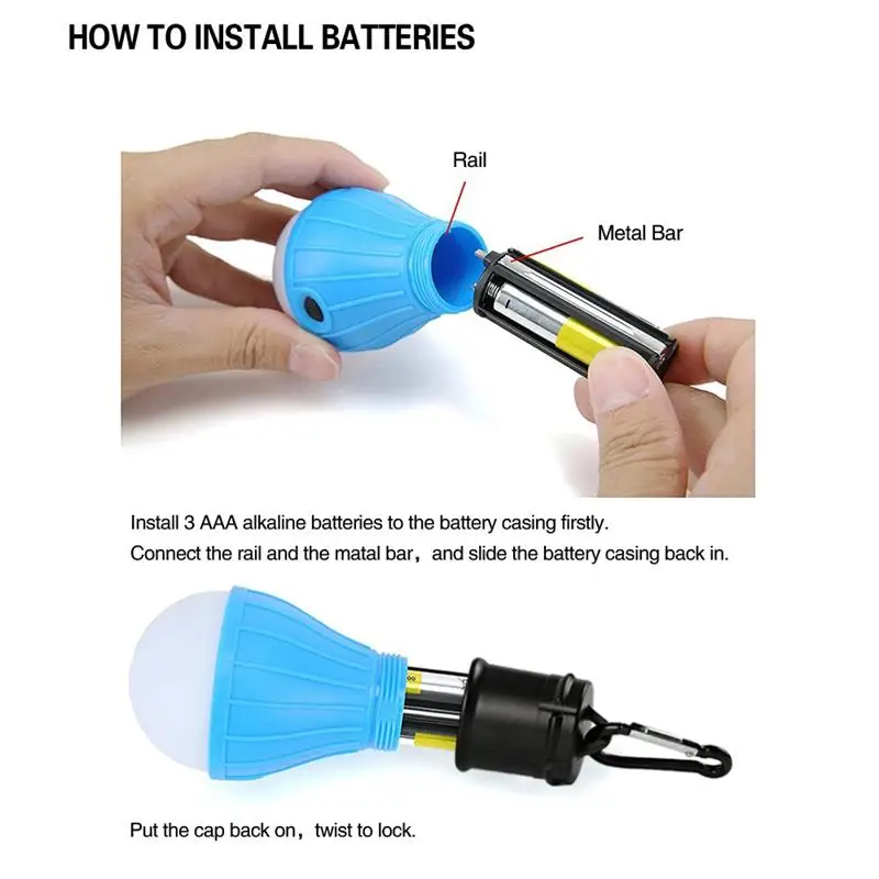 10 Mini Portable Lantern Tent Light LED Bulb Emergency Lamp Waterproof Hanging Hook Flashlight For Camping 4 Colors Use 3 pcs AAA