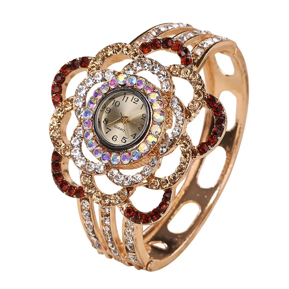 

2020 Luxury Womens Band Hollow Out Bangle Crystal Quartz Bracelet Watch Jewelry Charm Lady Girls Exquisite Rhinstones Clock A65
