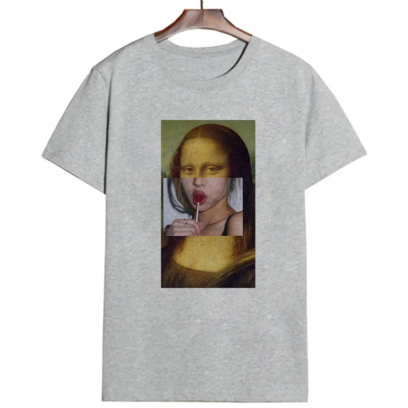 Летняя женская одежда тонкая футболка микеланжело забавная футболка для отдыха уличная юморная Эстетическая футболка Женские топы - Цвет: 2006-gray