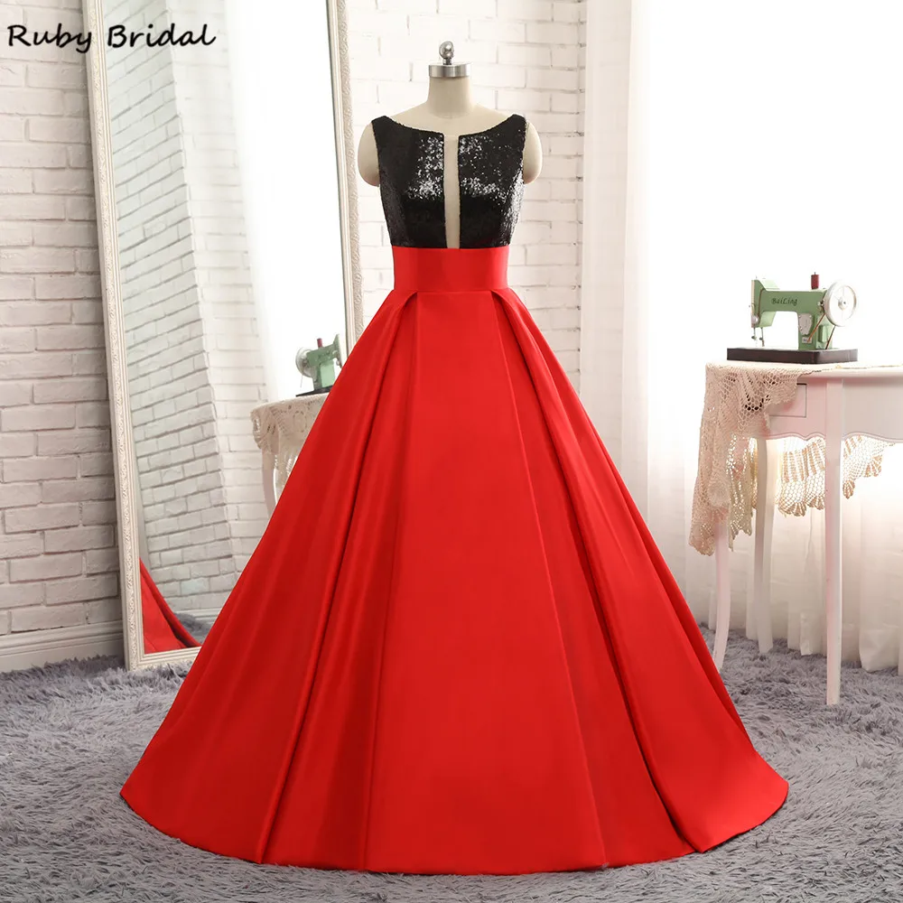 Ruby Bridal 2017 Vestido De Festa длинное бальное платье Quinceanera платья красного сатина черного