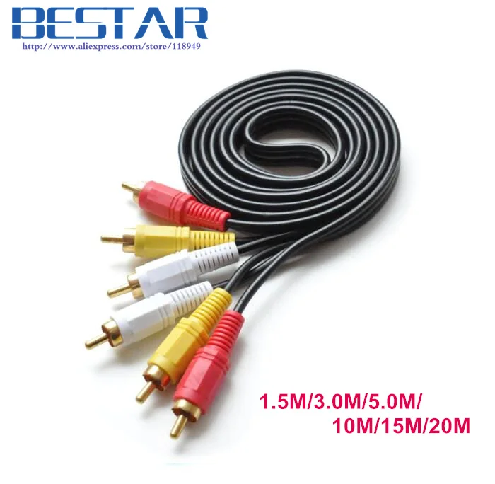 

3RCA to 3 RCA Male Composite Audio Video AV male Cable 1.5M 3M 5M 10M 15M 20M Plug 3X RCA Retail & Wholesale