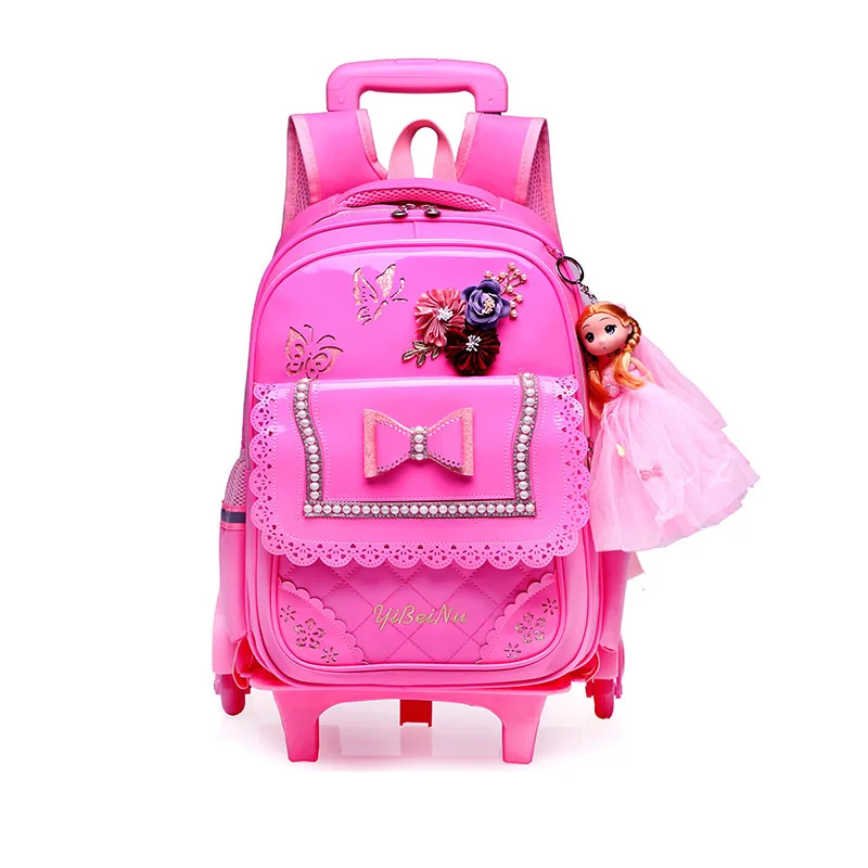 Школьные сумки на колесиках для девочек-подростков, 3 колеса, Детская сумка на колесиках, детский школьный рюкзак, водонепроницаемый нейлоновый рюкзак, большая ВМЕСТИТЕЛЬНОСТЬ - Цвет: Pink