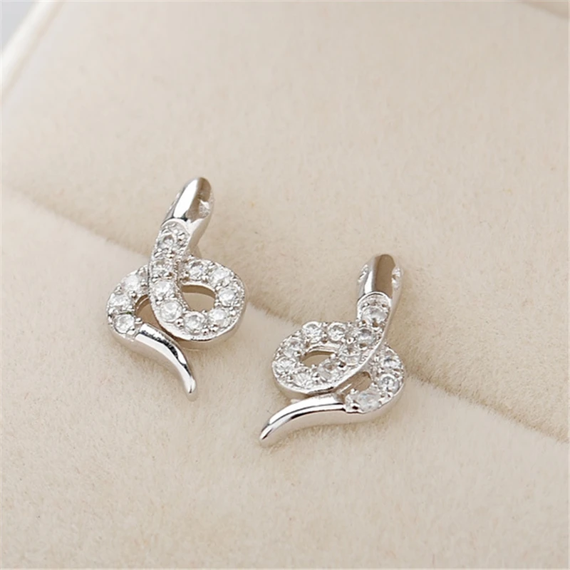 

Cute&Romantic Animal Small Snake Pave Setting Zircon Ear Studs 925 Sterling Sliver Funny Earrings Jwelry For Women Female ED226