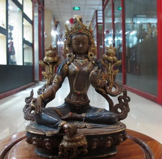 

003907 Tibet Nepal Red purple Bronze Green Tara Guan yin Goddess Buddha Statue