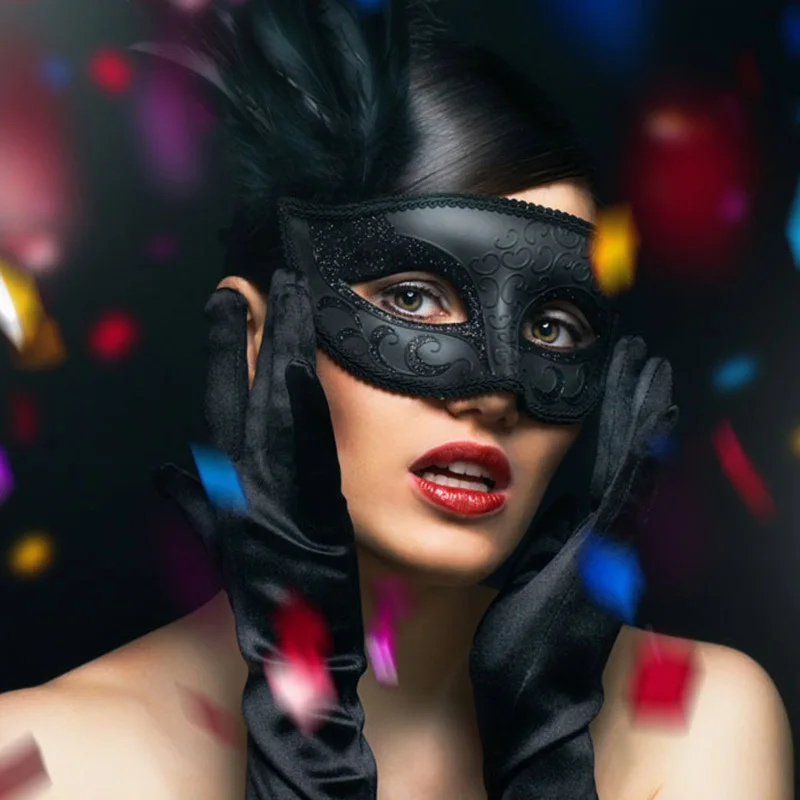 

2pcs Couples Masquerade Masks Set Black Half Face Masks for Dancing Party Hogard