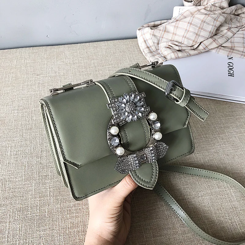 

Pearl Crossbody Bags For Women 2019 PU Leather Luxury Handbags Designer Sac A Main Ladies Diamonds Lock Shoulder Messenger Bag